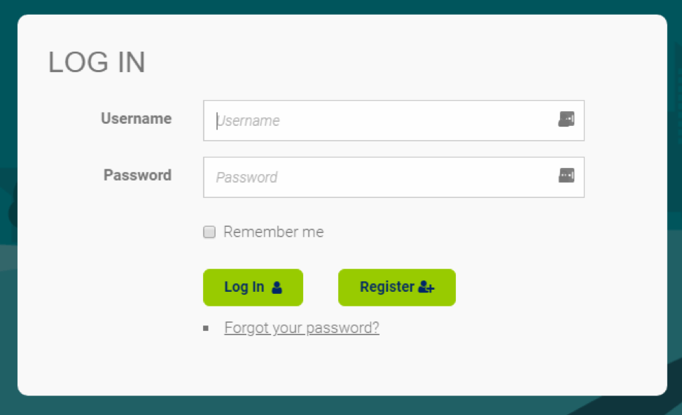 log in screen